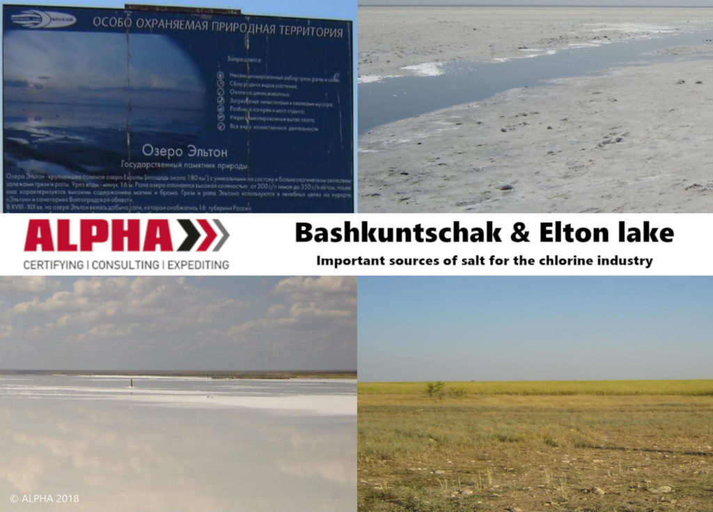 Bashkuntschak and Elton lakes are an important source of salt for the chlorine industry.
